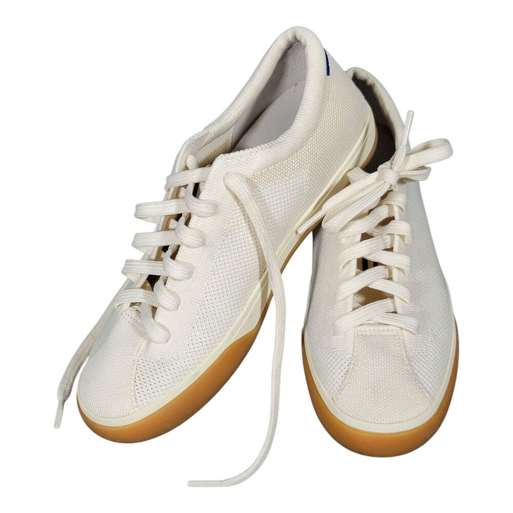 Rothy's White Canvas Lace-Up Sneakers with Tan Gum Sole - Picture 2 of 10